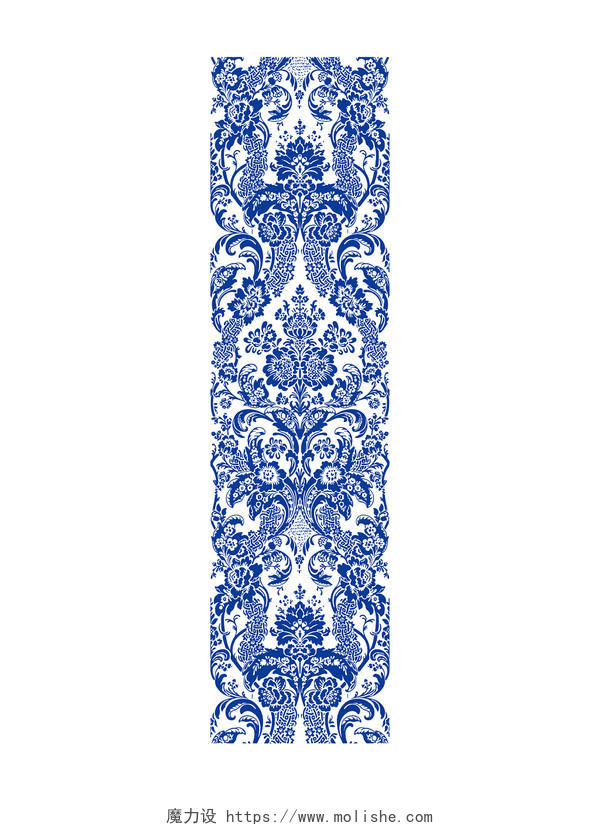 手绘中式边框底纹元素蓝色花纹PNG素材